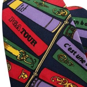 Men's Novelty PGA‎ Tour Vintage Necktie Golf Bookshelf Library Select Hand Made